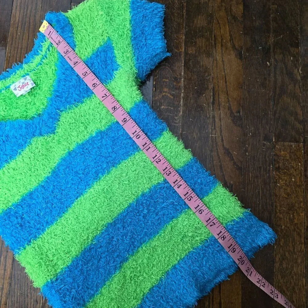 Y2K Style Justice Neon Green Blue Stretchy Fuzzy Baby doll Top